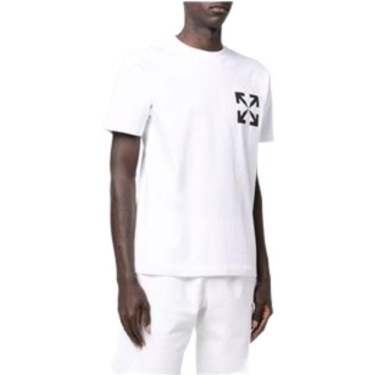 Men's Off-White Arrow Pattern Cotton Short Sleeve White T-Shirt OMAA027C99JER002