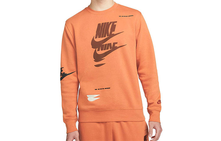Nike Sportswear Sport Logo Printing Fleece Round Neck Pullover 'Orange' DM6876-808