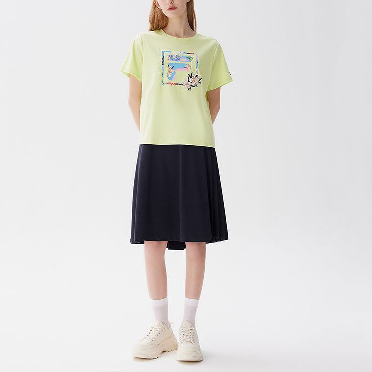 (WMNS) FILA Pure Cotton Round Neck Sports Short Sleeve Fluorescence Green F11W128101F-YE