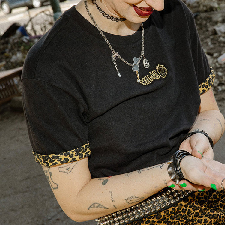 (WMNS) Vans x Cher Strauberry Crossover Leopard print Printing Casual Breathable Short Sleeve Black VN0A5JO2BLK