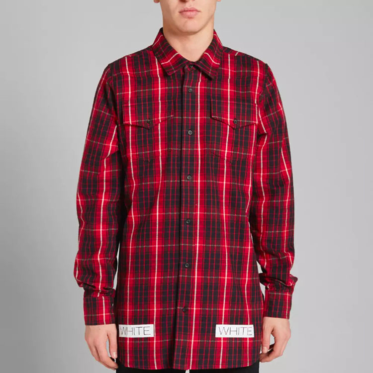 Off-White C O Virgil Abloh Back Diagonal Stripes Shirt 'Black Red' OMGA005S160860049901