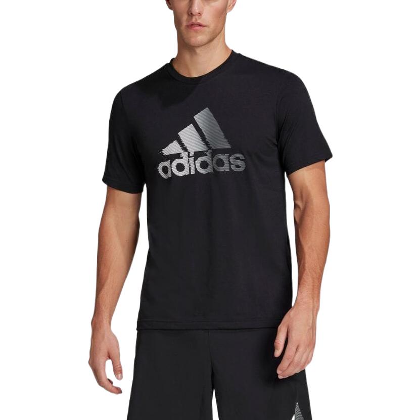 Men's adidas Large Logo Round Neck Short Sleeve Japanese Version Black T-Shirt HF7212