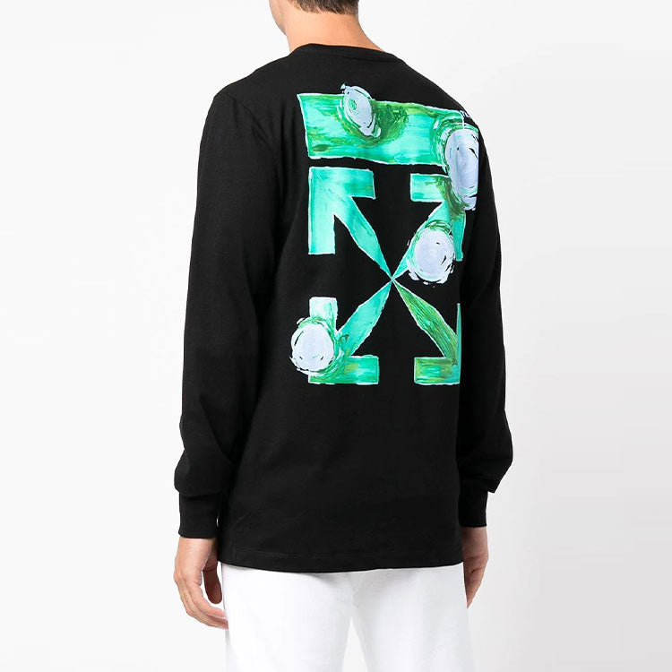 Off-White Cotton Arrow Logo Printing Round Neck Long Sleeves Black OMAB001F21JER0021084