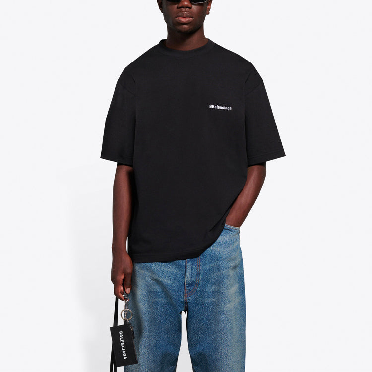 Men's Balenciaga SS21 Solid Color Logo Printing Short Sleeve Black 612966TJV871070