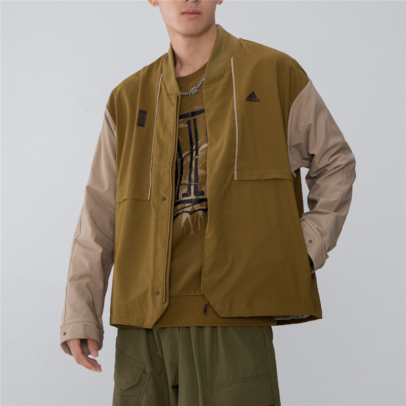 Men's adidas Splicing Contrasting Colors Athleisure Casual Sports Jacket Olive H39339