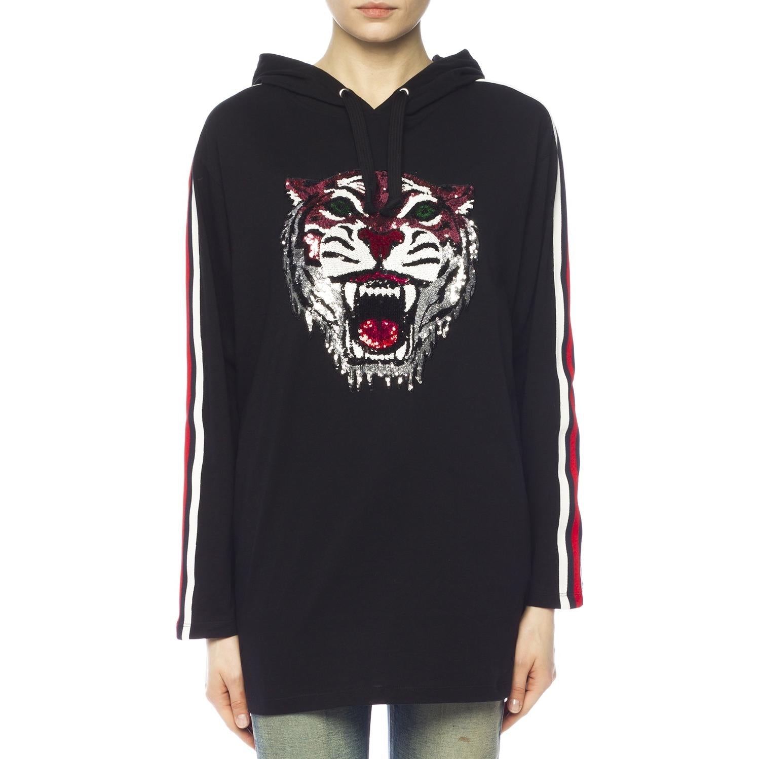 (WMNS) Gucci Sequin Tiger Hooded Sweatshirt 'Black' 502152-X9P60-1082