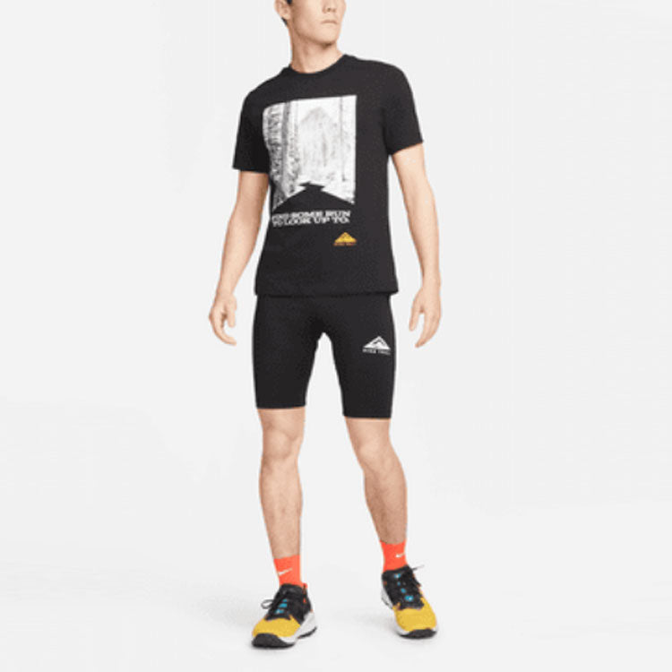 Men's Nike Landscape Alphabet Printing Round Neck Pullover Straight Short Sleeve Black T-Shirt DM5434-010