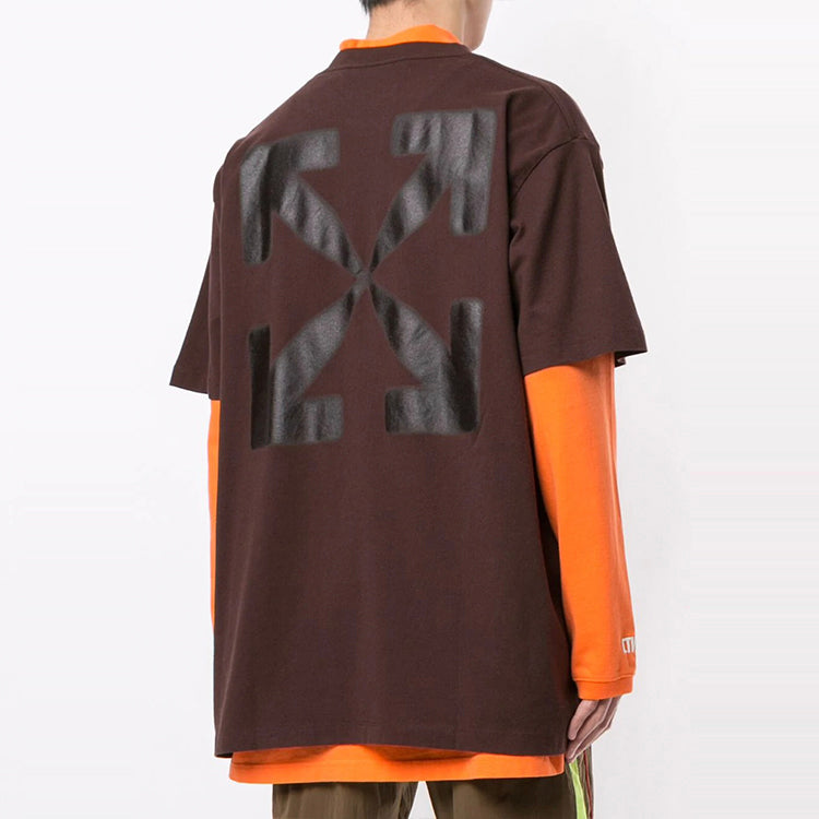 Men's Off-White Printing Short Sleeve Brown T-Shirt OMAA038F20FAB0146060