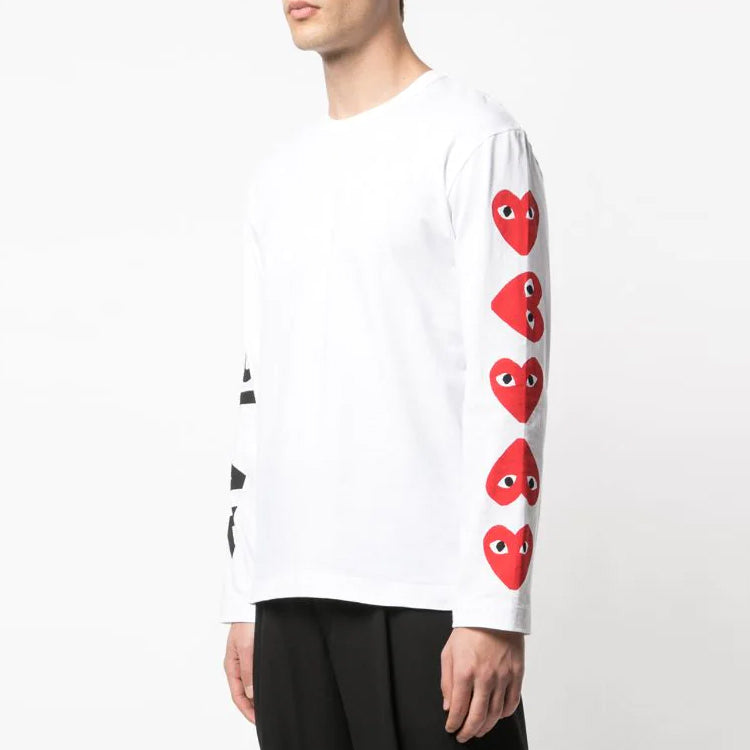 COMME des GARCONS PLAY L/S Printed Logos T-Shirt 61 'White' P1-T262-B21-1