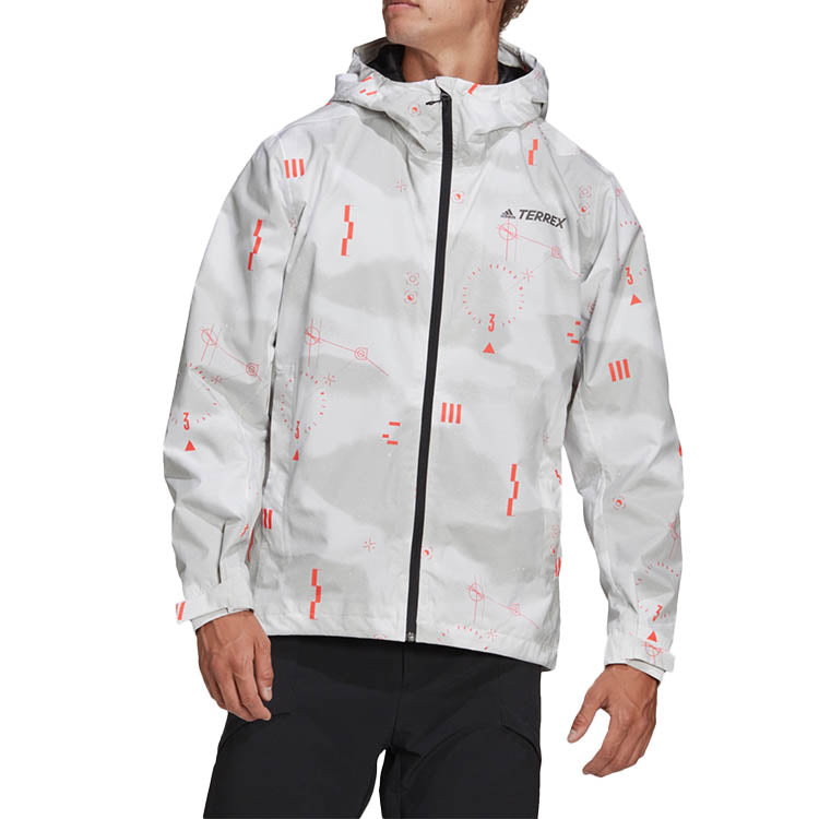 adidas Camo Rain J Outdoor Sports Hooded Jacket light grey FU0706