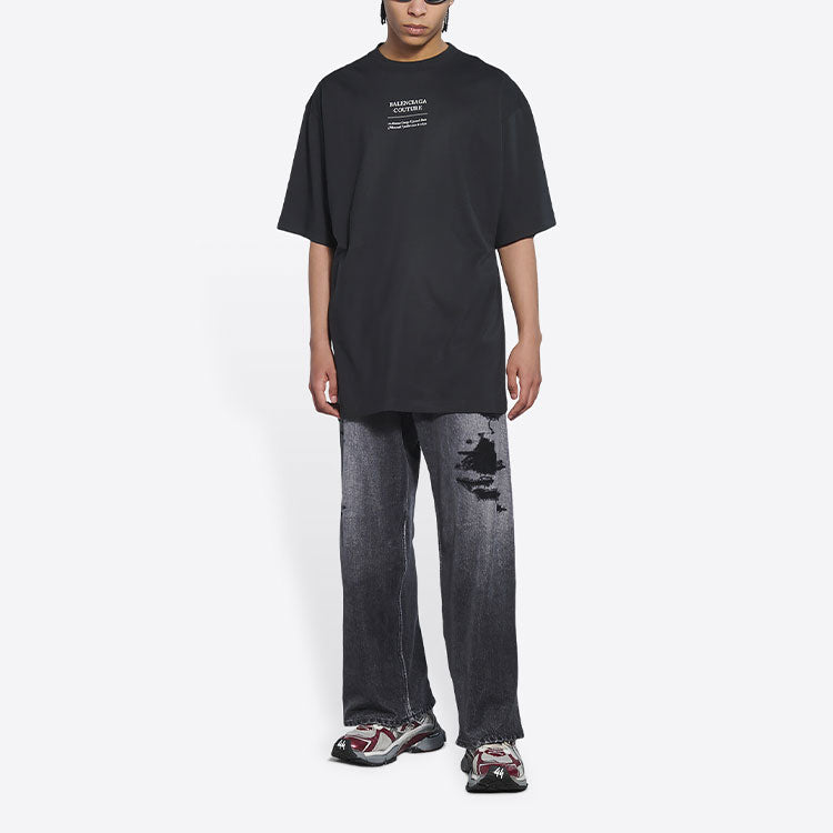 Men's Balenciaga FW21 Couture Alphabet Round Neck Short Sleeve Black 651795TJV901070