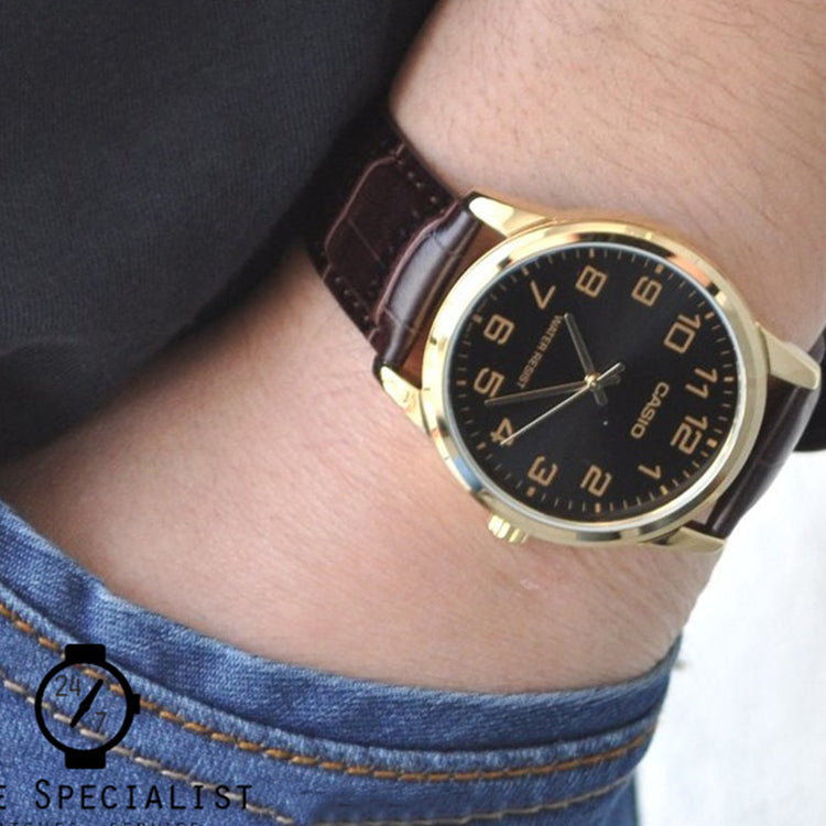 CASIO STANDARD Serieses Men's Golden/Brown Quartz Waterproof Mens GoldBrown Analog MTP-V001GL-1B