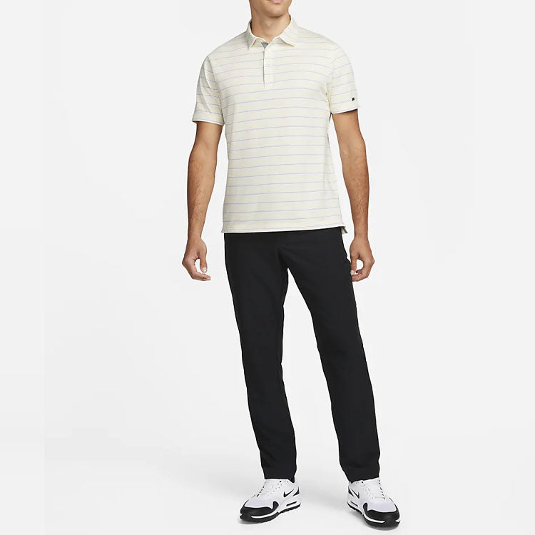 Men's Nike Dri-FIT Stripe Breathable Lapel Short Sleeve Beige Polo Shirt DH0892-113