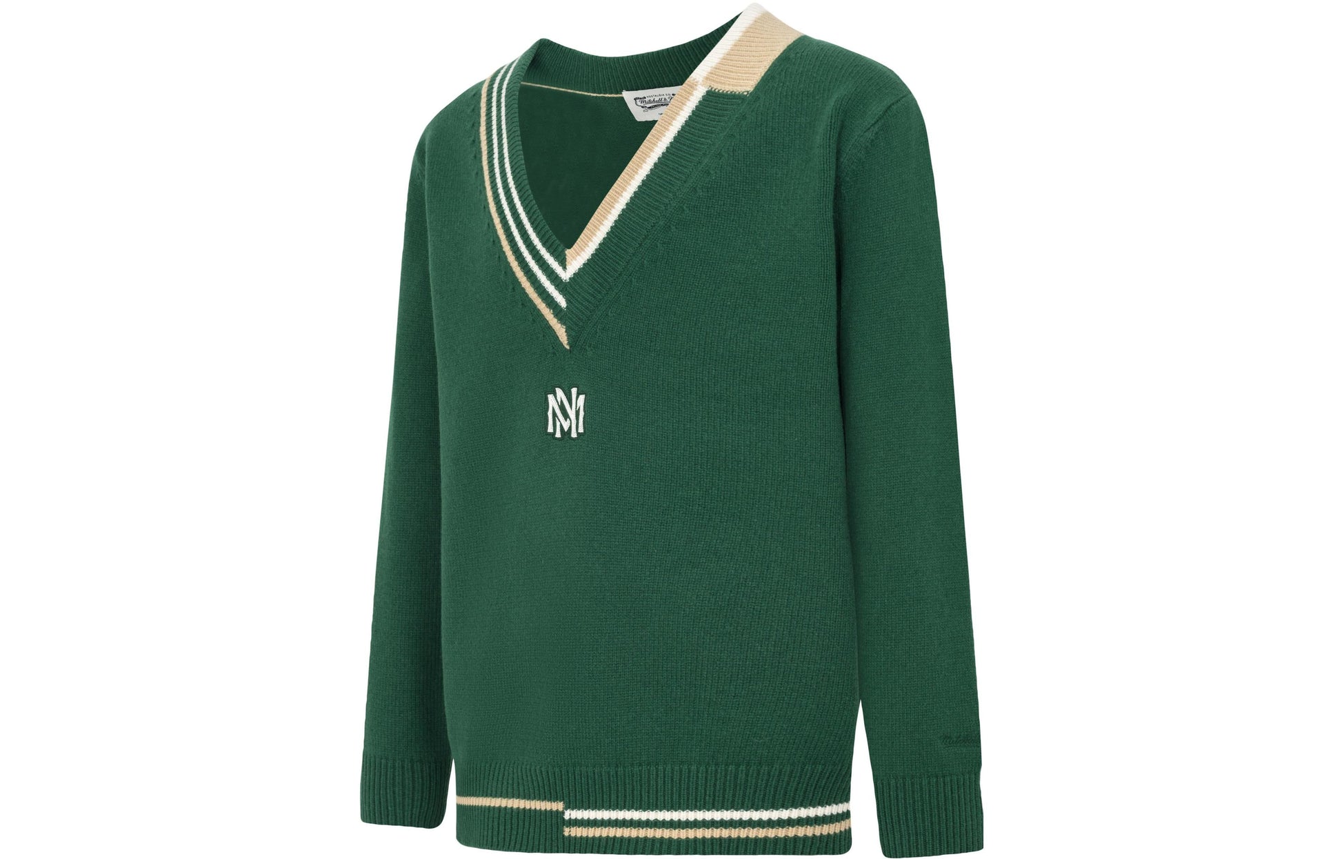 Mitchell & Ness Branded Contrasting V-Neck Sweater 'Green' MNHLAWTOKJ011-GRN