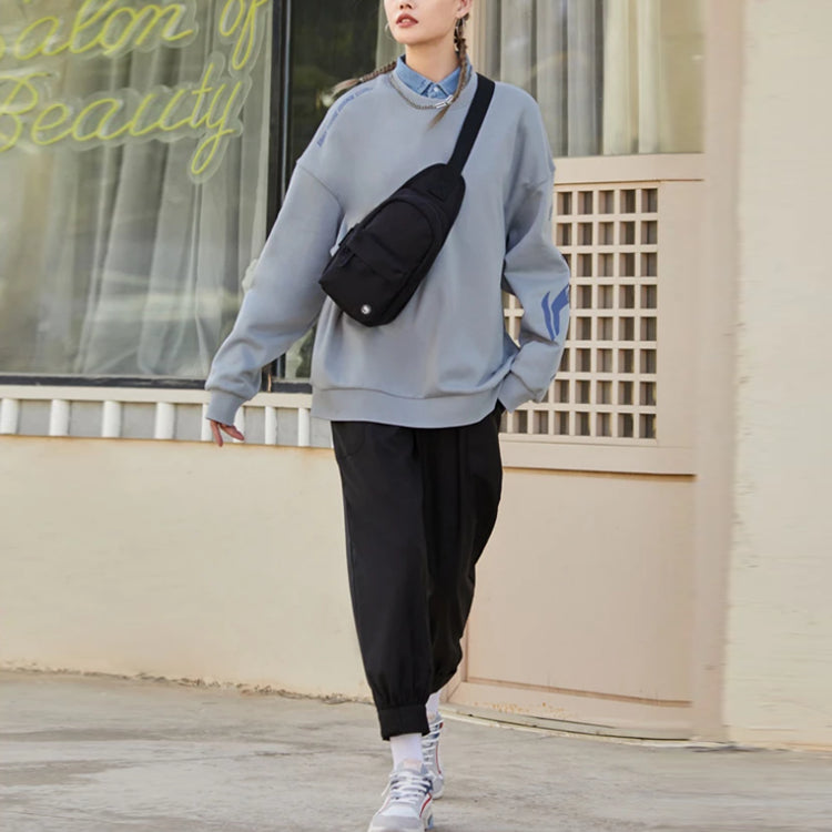 Li-Ning Training Series Contrasting Colors Logo Printing Fleece Lined Stay Warm Loose Pullover Gray AWDRD38-10
