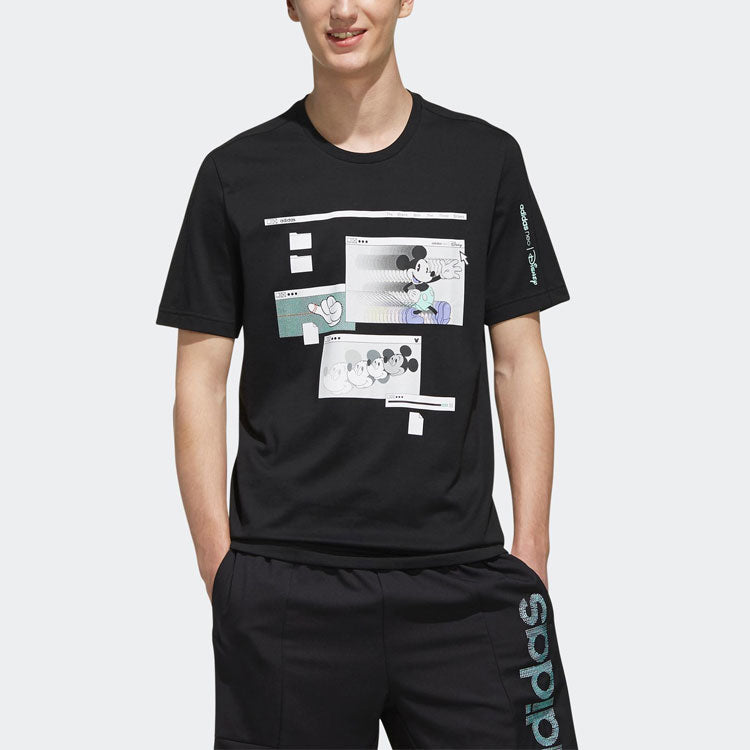 adidas neo M Mcky&mnn T2 Casual Sports Mickey Mouse Printing Round Neck Short Sleeve Black EI4538