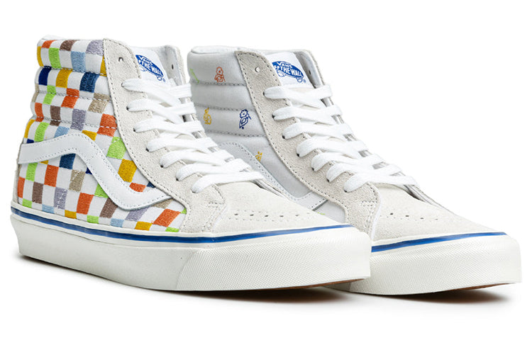 Vans SK8-HI High Top Casual Skate Shoes Unisex Beige Multi-Color Grid 'Cream' VN0A5KRIAVZ
