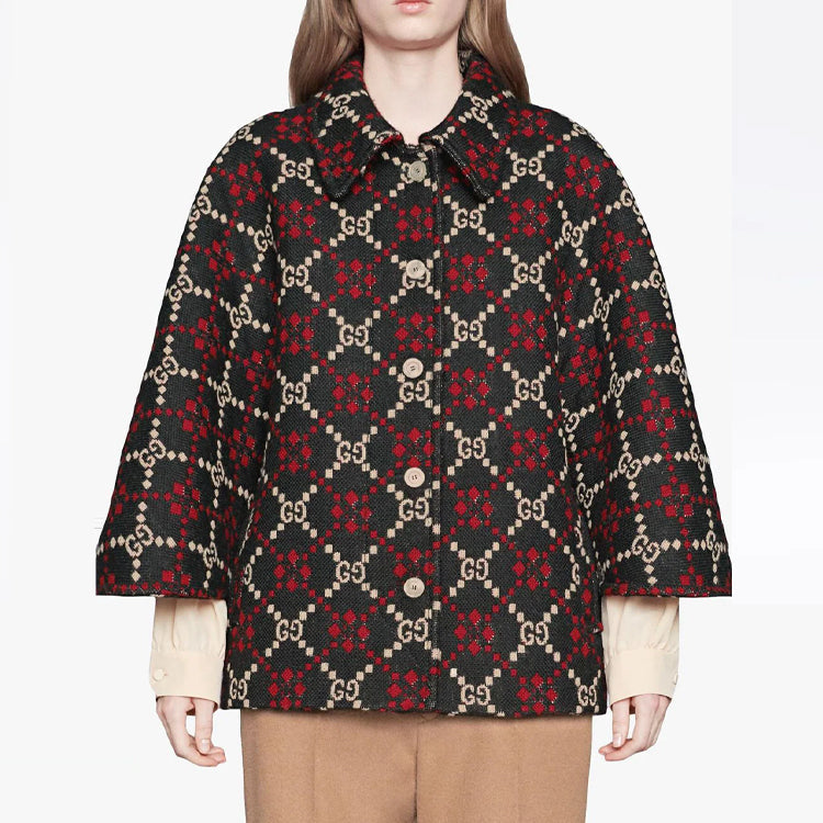 (WMNS) Gucci GG Diamond Wool Cape Coat 'Red Black' 543342-Z507-M1210