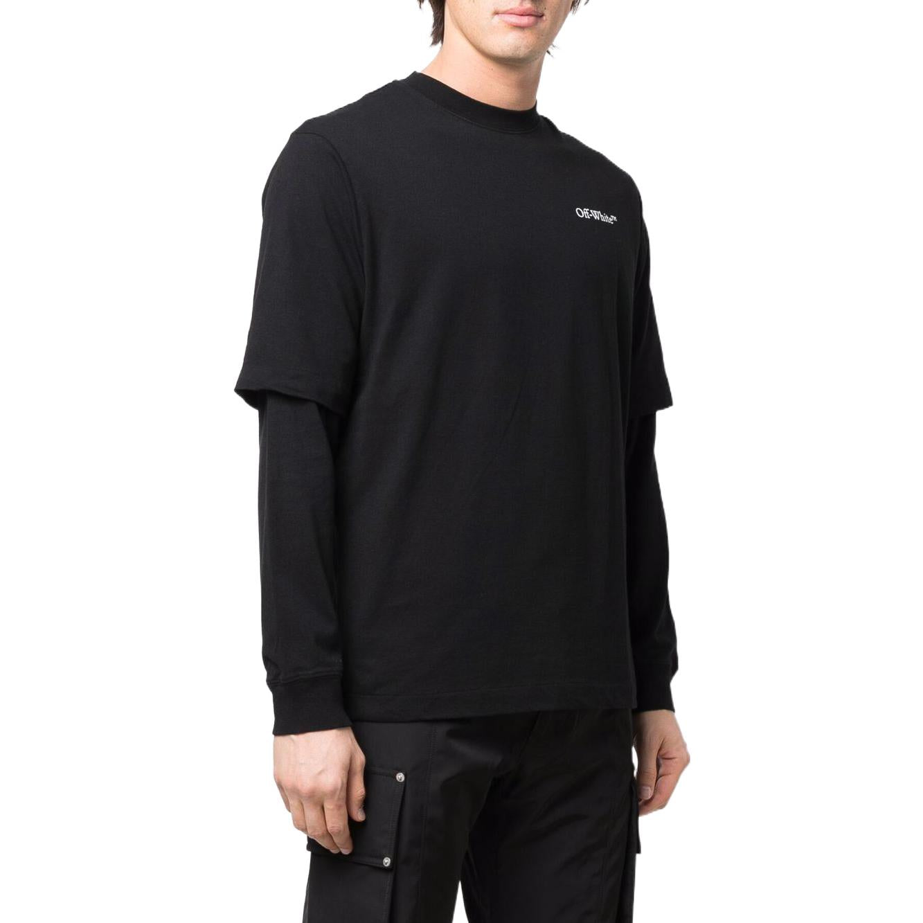 Off-White SS22 Printing Logo Solid Color Round Neck Long Sleeves Black OMAB068S22JER0011001