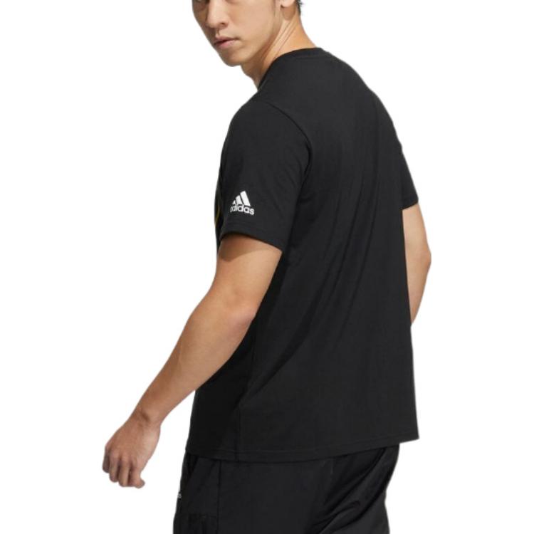 Men's adidas Plant Printing Round Neck Pullover Short Sleeve Japanese Version Black T-Shirt HN0399