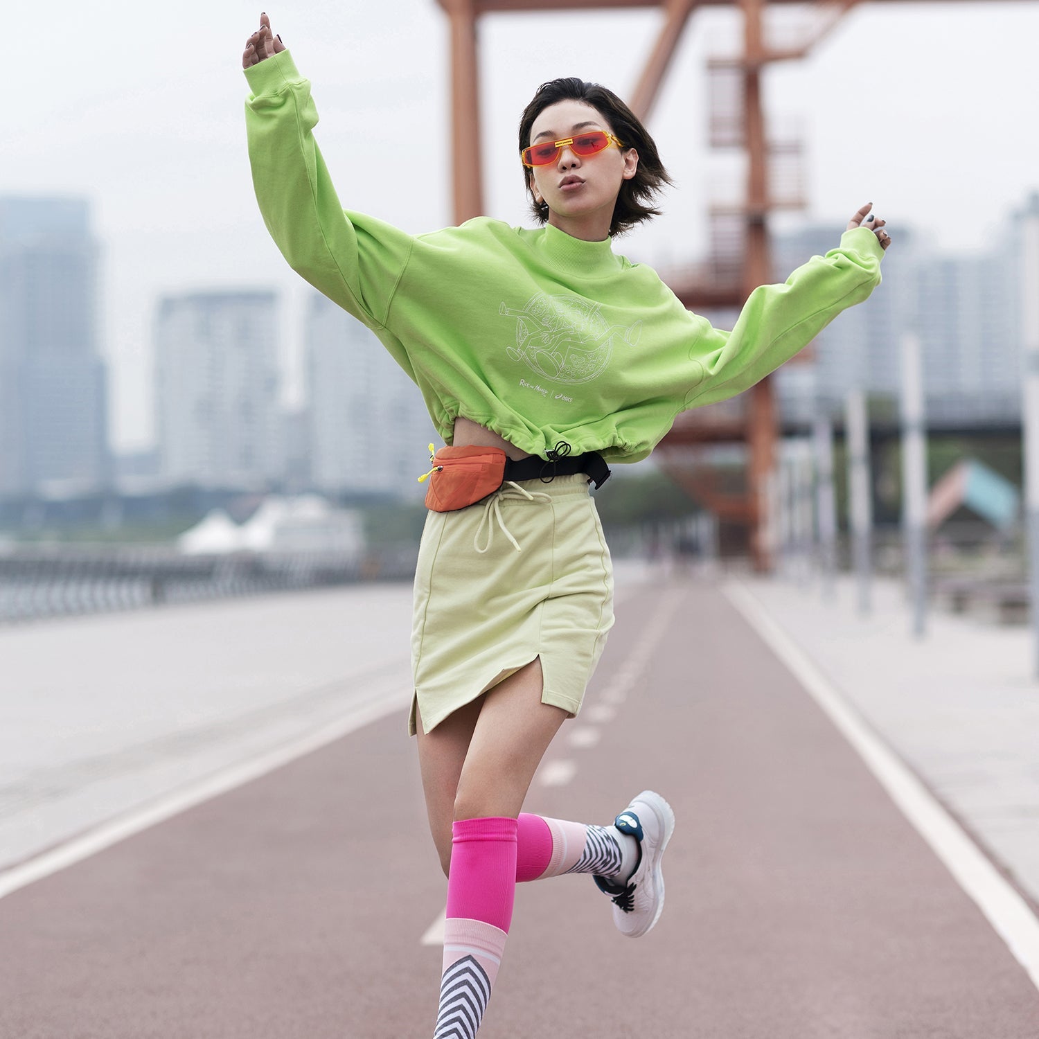 (WMNS) ASICS x Rick and Morty Crossover Retro Sports Half Turtleneck Pullover Light Green Hoodie 2202A038-300