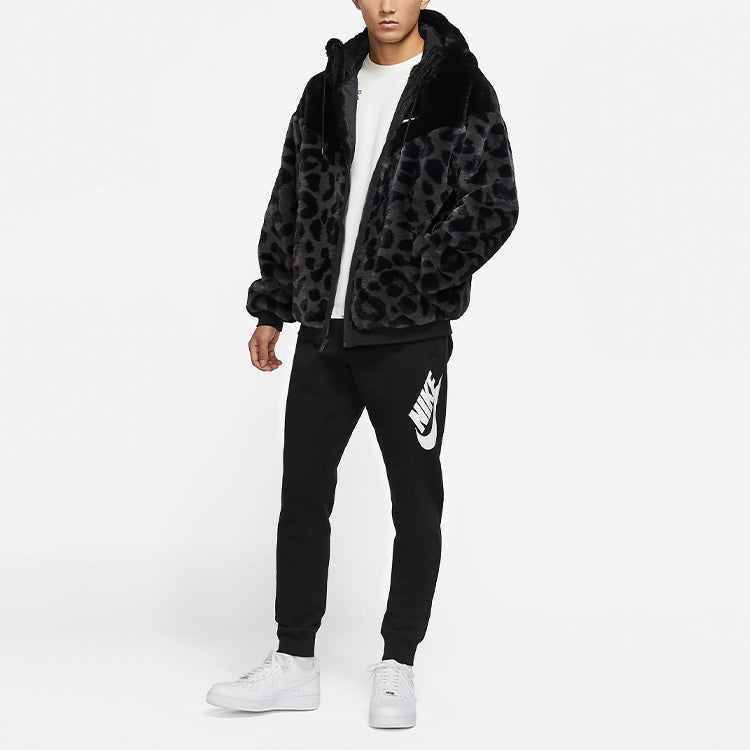 Nike Sportswear Windrunner Drawstring Fleece Stay Warm Leopard print Hooded Jacket Black DH6683-011