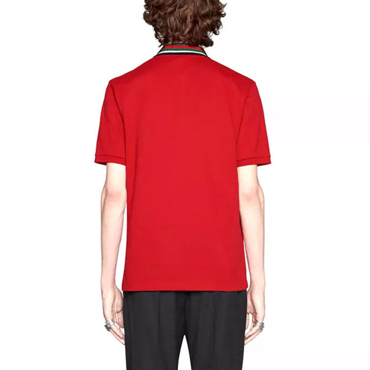 Men's Gucci Stripe Webbing Embroidered Tiger Head Red Polo Shirt 545714-XJAGU-6057