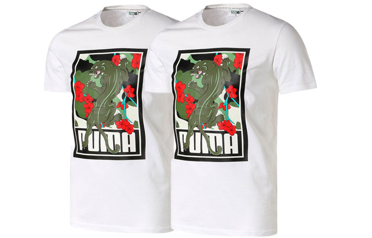 PUMA Sakura Pack Graphic Crew T-Shirt 'White Black Red' 596036-02