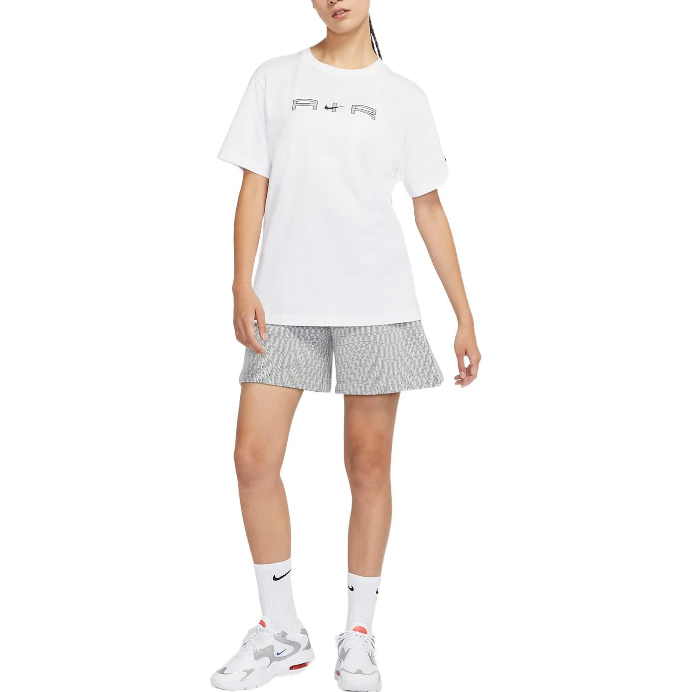 (WMNS) Nike AIR Reflective Alphabet Round Neck Sports Short Sleeve White T-Shirt DD5432-100