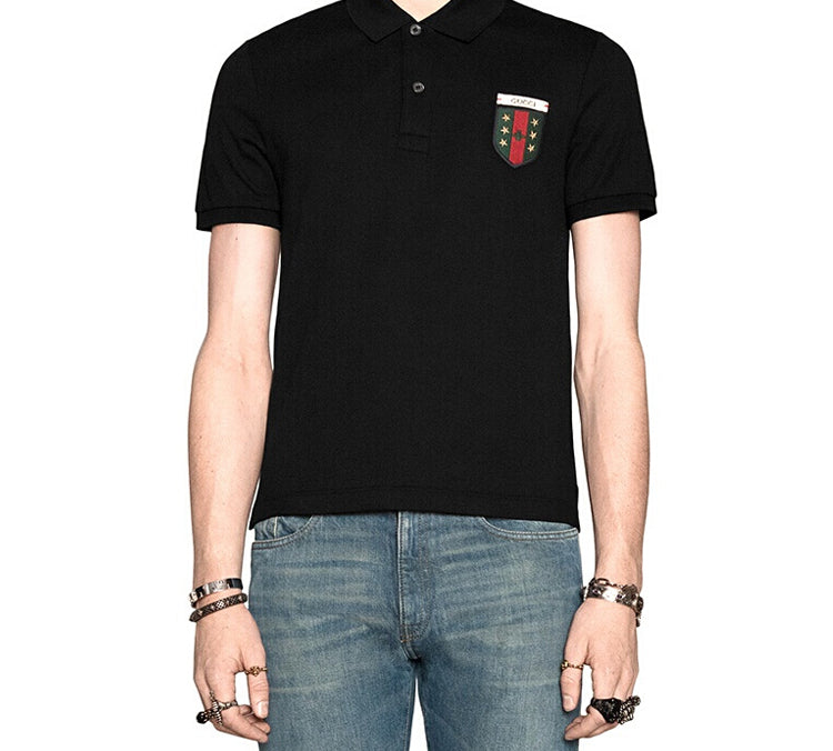 Gucci Ribbon Shield Short Sleeve Polo Shirt For Men Black 408322-X7333-1000