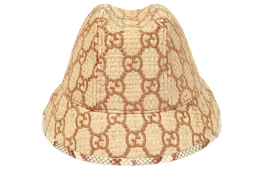 Gucci GG Snakeskin Trim Raffia Fedora Hat 'Brown' 582435-3HH39-9264