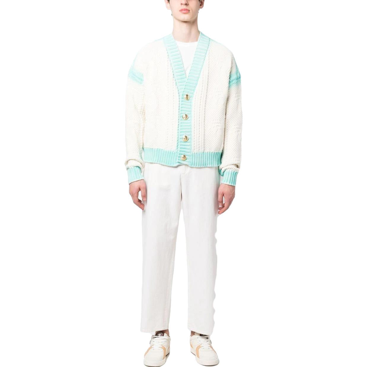 Palm Angels Sprayed Palm Cardigan 'Off White' PMHB014S23KNI0010340