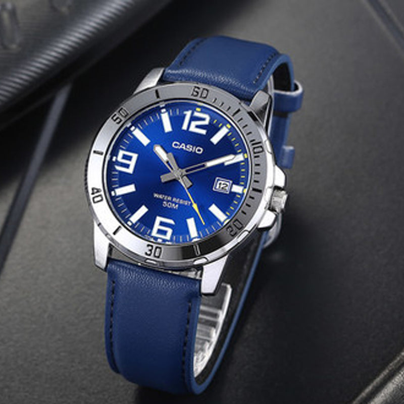 CASIO Leather Band Waterproof Business Style Men Mens Blue Analog MTP-VD01L-2BV