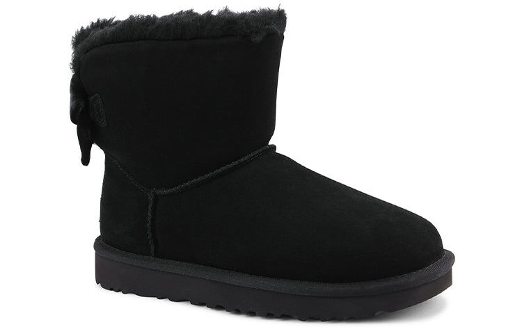 (WMNS) UGG Mini Bailey Bow Velvet Ribbon 2.0 Fleece Lined Black 1118975-BLK