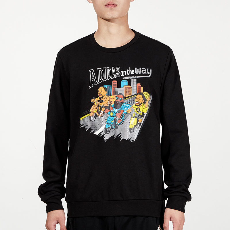 Men's adidas Funny Printing Sports Round Neck Pullover Black HG3624