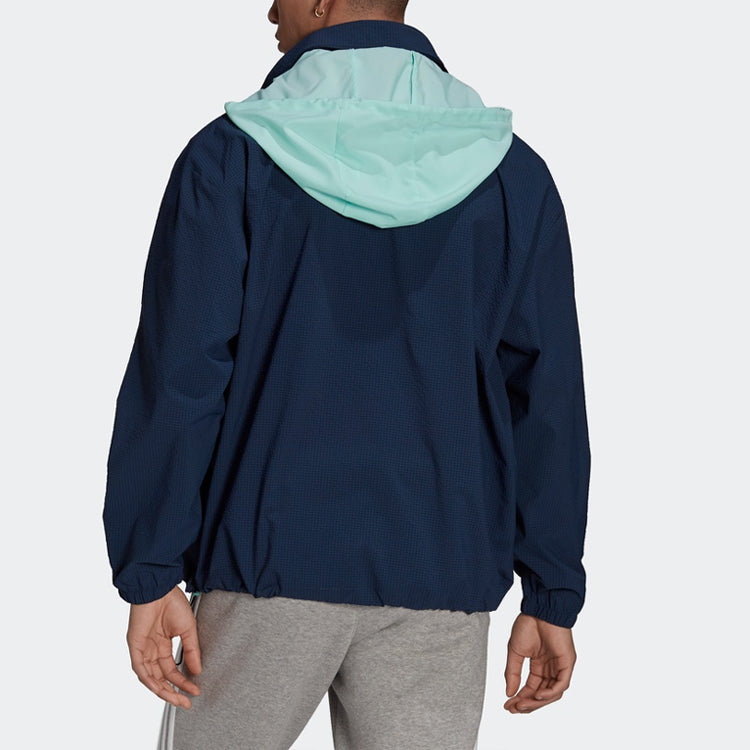 adidas originals Quarter Zip Casual Sports Half Zipper Hooded Jacket Navy Blue HB1821