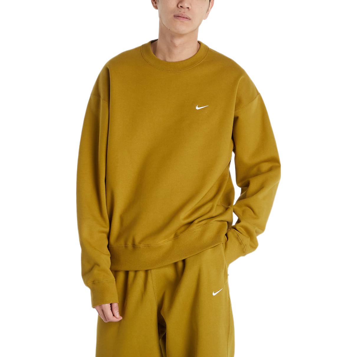 Nike Solo Swoosh Fleece Solid Color Logo Embroidered Long Sleeves Mustard Yellow CV0554-318
