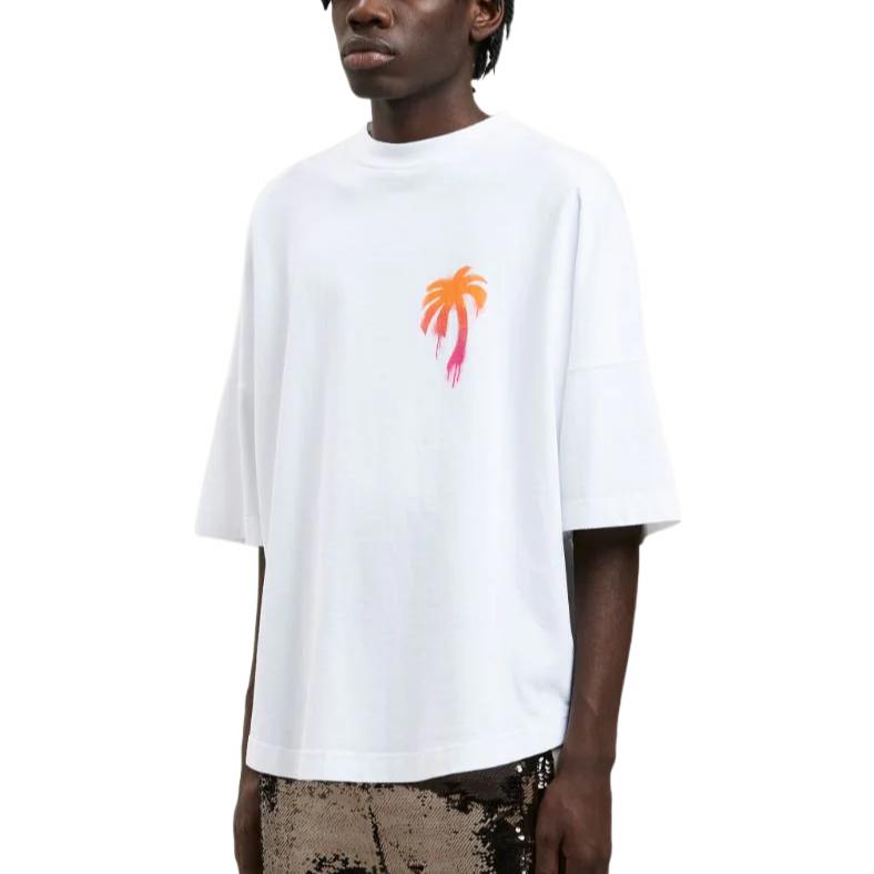 Palm Angels FW22 Sprayed Palm Logo Over Tee 'White Fuchsia' PMAA002F22JER0040132