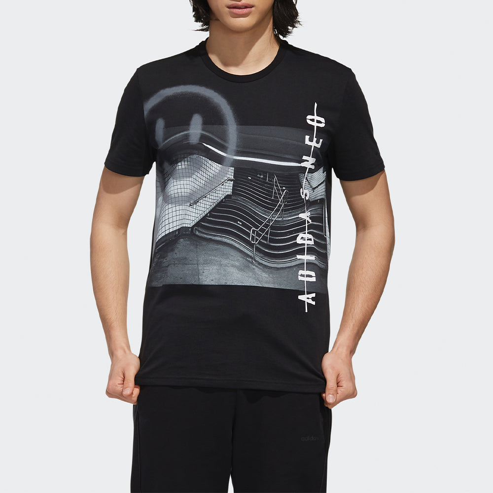 adidas neo M Fav Art Grf T Casual Sports Breathable Short Sleeve Black EI4517