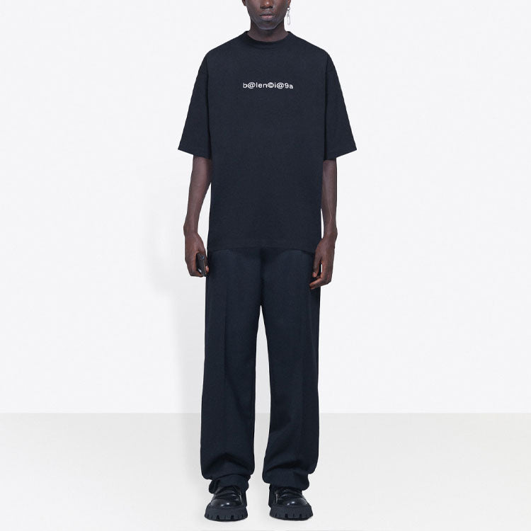 Men's Balenciaga Symbolic Round Neck Alphabet Printing Short Sleeve Black 620969TIV501070