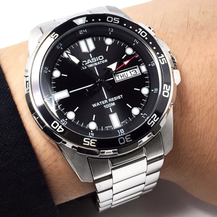 CASIO Stainless Steel Strap Unisex Mens Black Analog MTD-1079D-1A