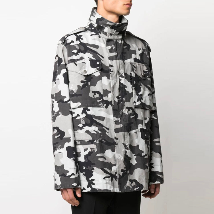 Off-White Men's SS21 Logo Camouflage Jacket Slim Fit Gray OMEL015S21FAB0010900