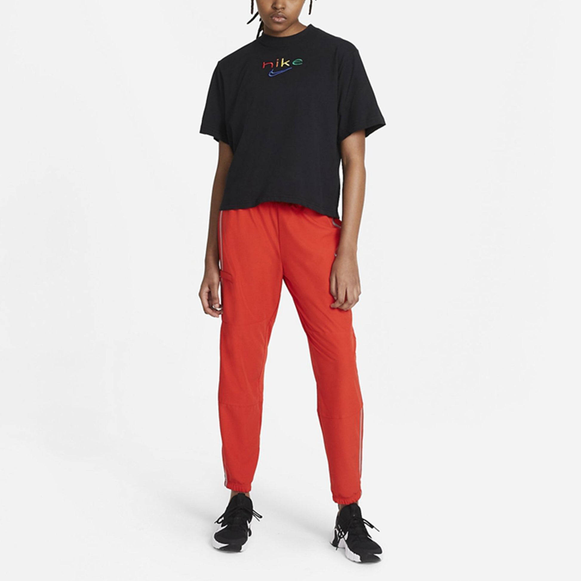 (WMNS) Nike Dri-FIT Boxy Rainbow Logo Sports Black DD2849-010