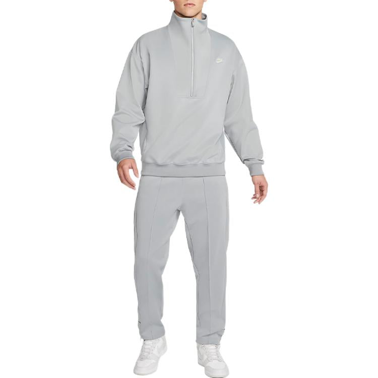Men's Nike Back Alphabet Logo Printing Half Zipper Stand Collar Long Sleeves Jacket Milky Gray DQ4238-073
