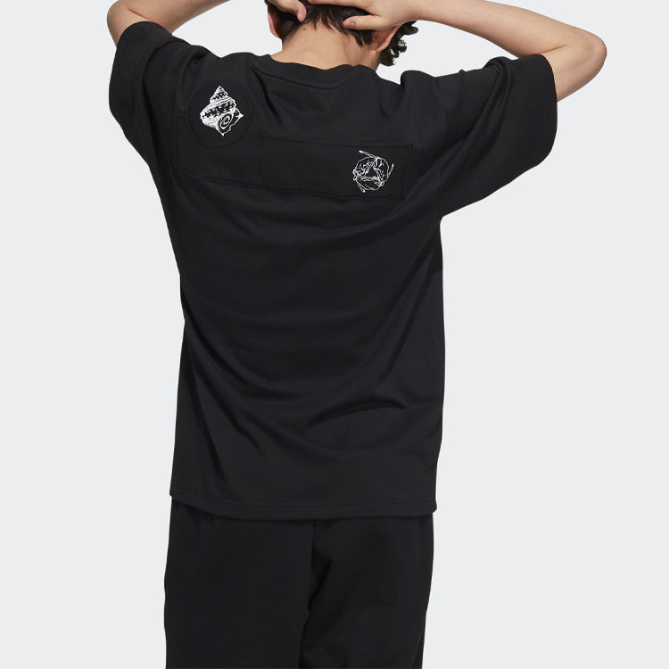 adidas originals Pattern Logo Round Neck Short Sleeve Black HA1495