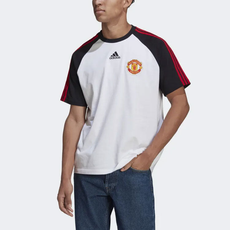 adidas Manchester United Soccer/Football Mufc Tg Tee Casual Sports Round Neck Colorblock Short Sleeve White H64070