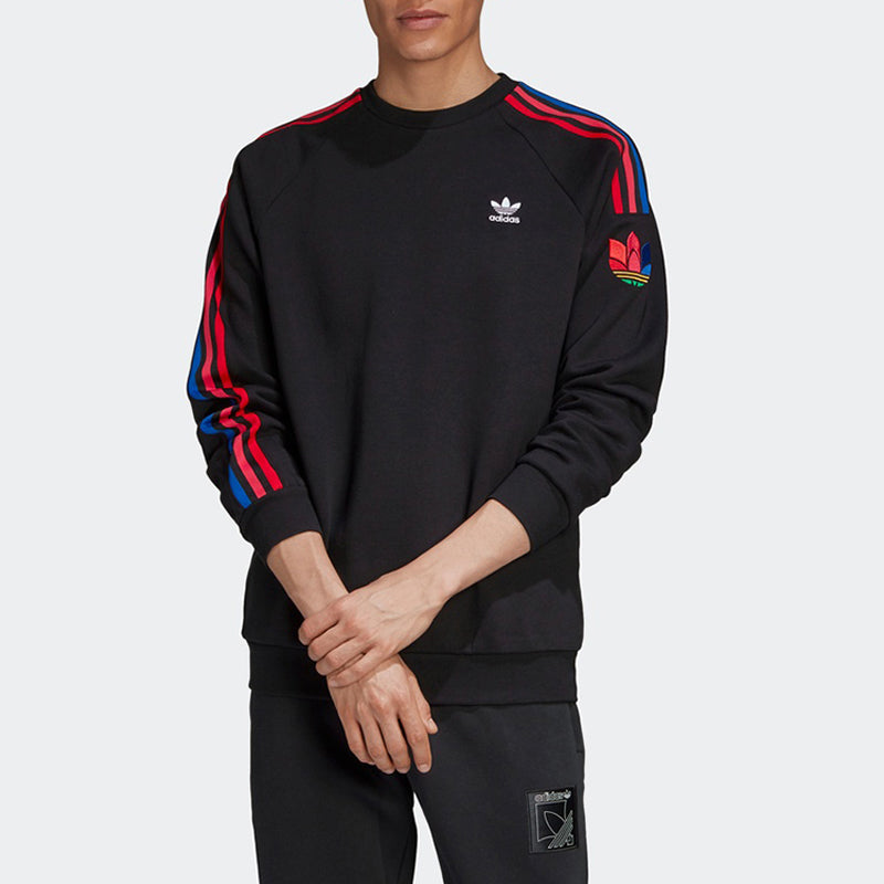 adidas originals logo Printing Side Stripe Round Neck Knit Black GE0804