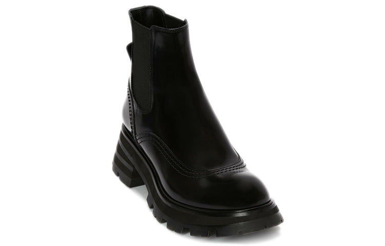 (WMNS) Alexander McQueen Leather Chelsea Ankle Boots 'Black' 666368WHZ841000
