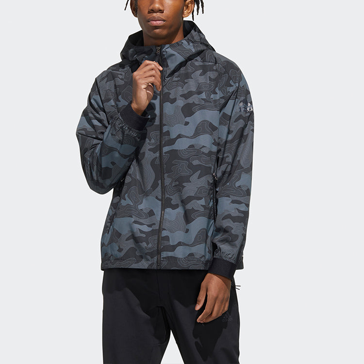 adidas Camouflage Printing Sports Jacket Black FM9371