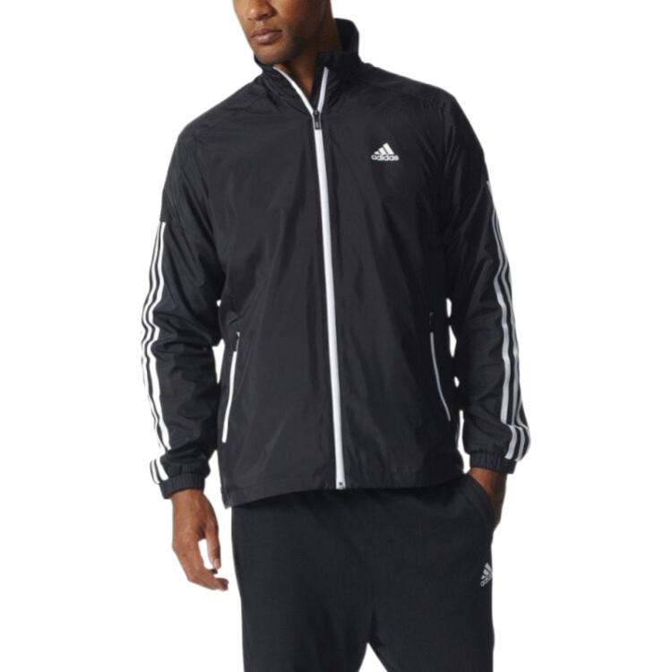 adidas Stripe  Stand Collar Woven Sports Jacket Men's Black AZ8426